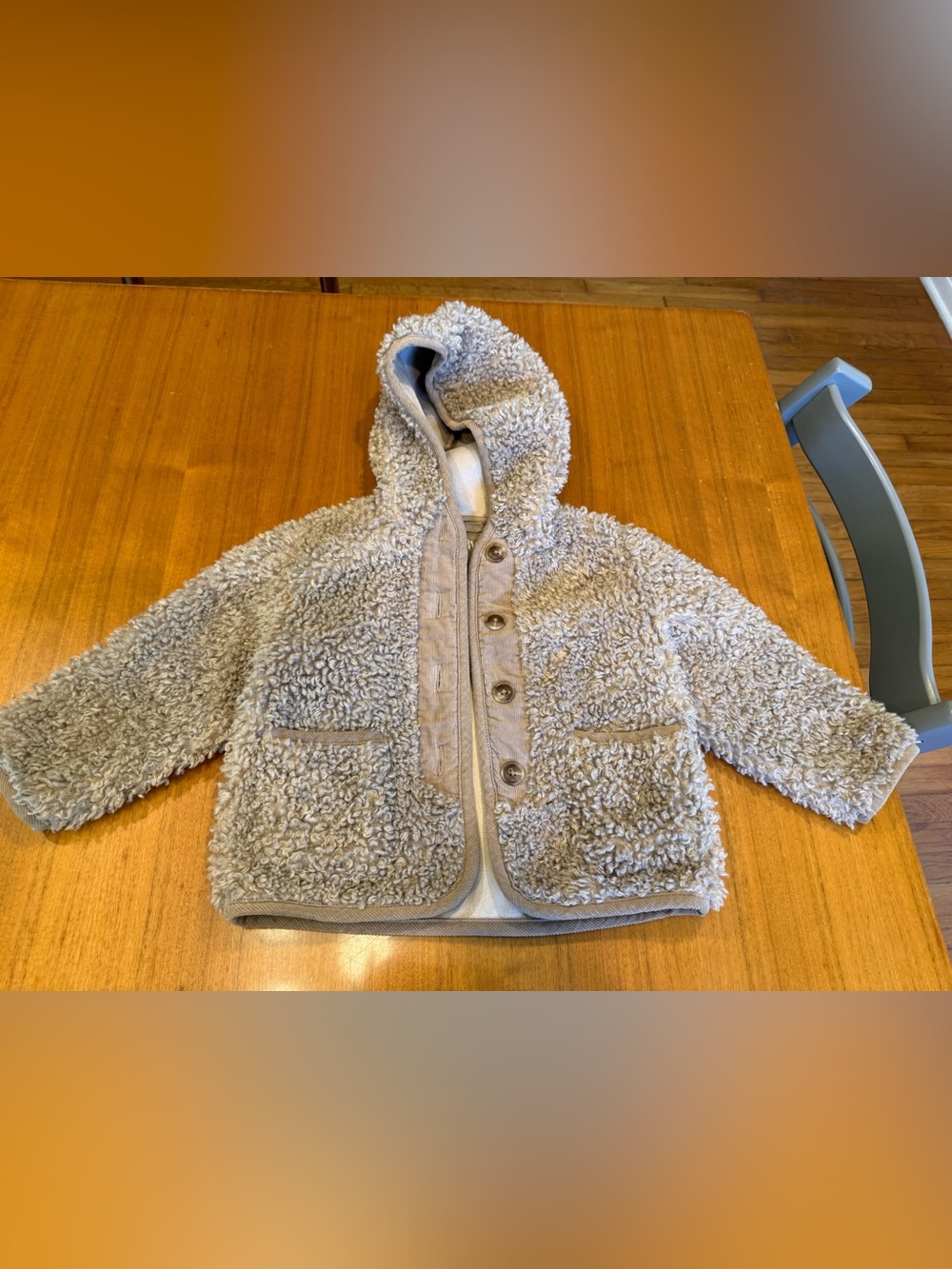 Zara Beige Neutral Tan Teddy Bear Sherpa Hooded Puffer Jacket, Size 3T